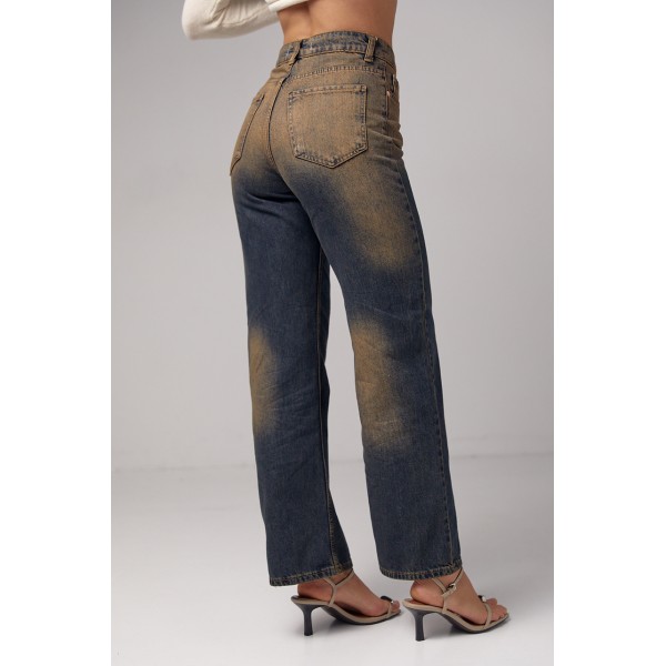 Джинсы женские прямые two-tone из хлопка темно-синие Lurex
