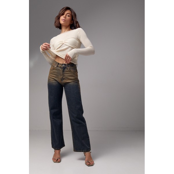Джинсы женские прямые two-tone из хлопка темно-синие Lurex