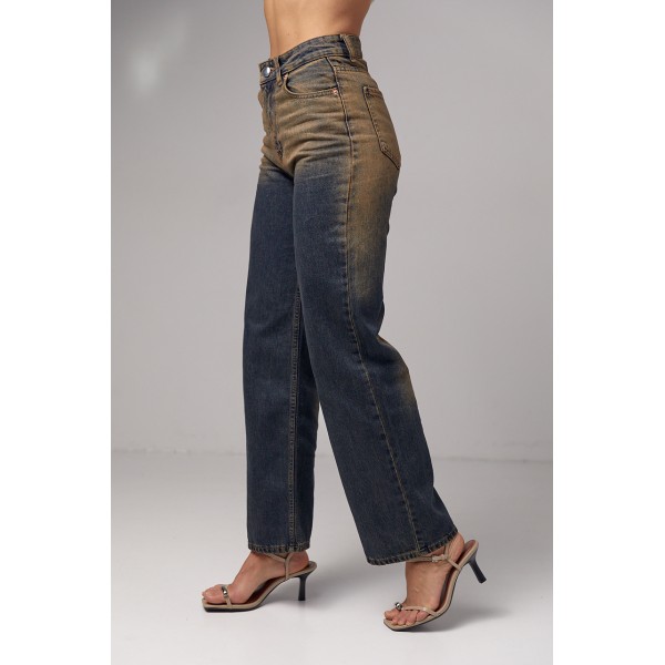Джинсы женские прямые two-tone из хлопка темно-синие Lurex