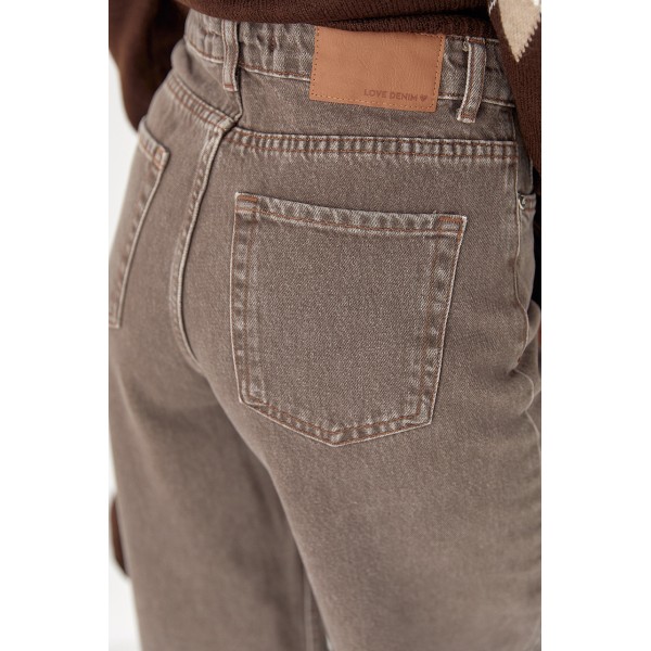Джинсы женские свободные прямые хлопковые шоколадные Lurex