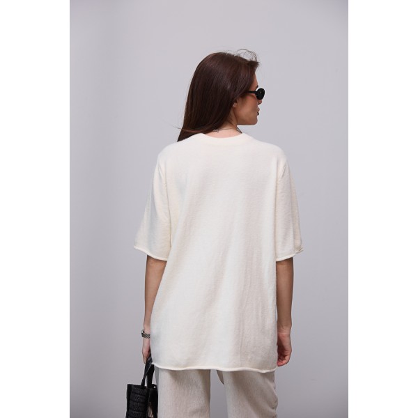 Кофта жіноча оверсайз короткий рукав молочна Lurex