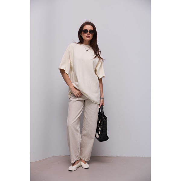 Кофта жіноча оверсайз короткий рукав молочна Lurex