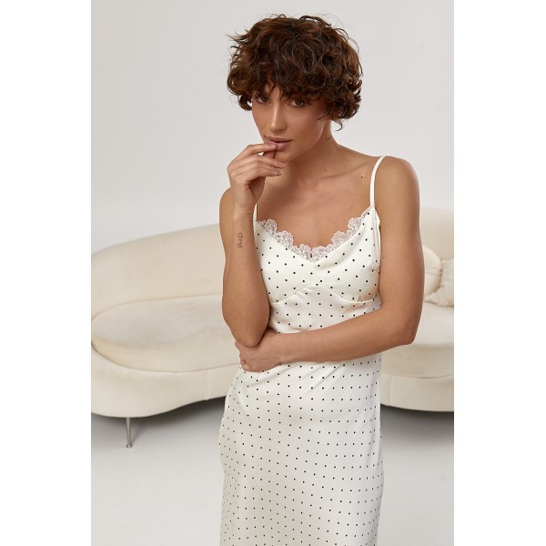 Плаття жіноче атласне в горох з мереживом Lurex