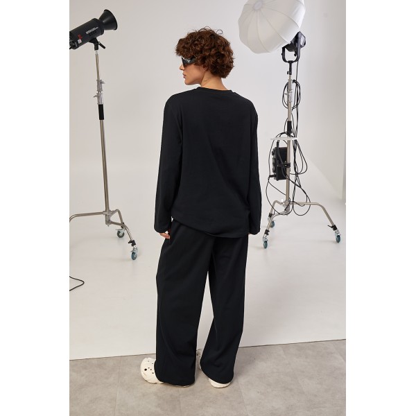Костюм трикотажный женский хлопковый свободный черный Lurex