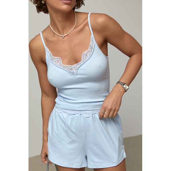 Костюм женский трикотажный с шортами голубой Lurex