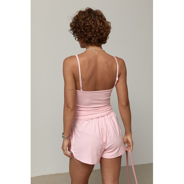 Костюм жіночий трикотажний майка шорти рожевий Lurex