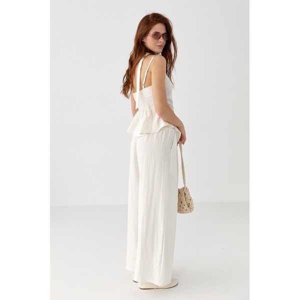 Костюм женский с топом и палаццо кремовый Lurex