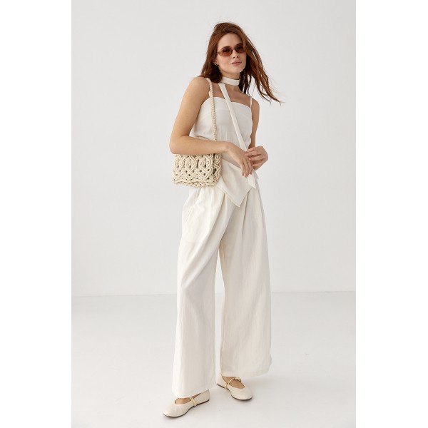 Костюм женский с топом и палаццо кремовый Lurex