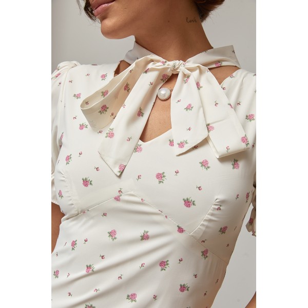 Платье женское короткое цветочное с рукавами фонариками Lurex