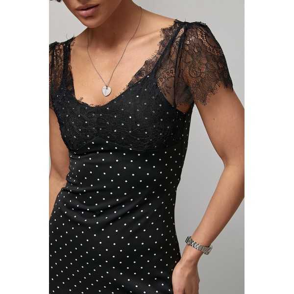 Платье женское макси в горошек с кружевом чёрное Lurex