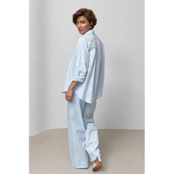 Костюм женский льняной рубашка брюки голубой Lurex