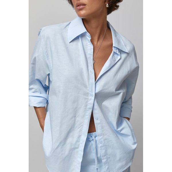 Костюм женский льняной рубашка брюки голубой Lurex