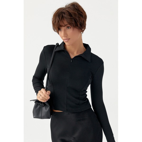 Лонгслив женский поло хлопок черный Lurex
