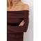 Платье женское вечернее с открытыми плечами коричневый Lurex