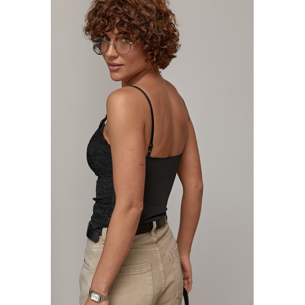 Топ женский кружево бретели чашки черный Lurex