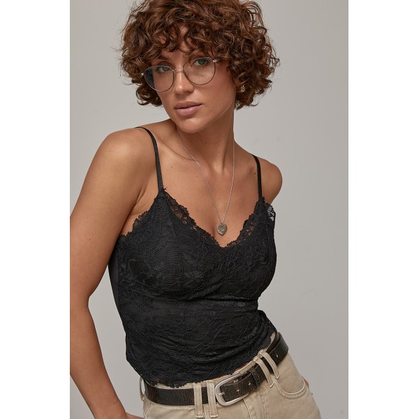 Топ женский кружево бретели чашки черный Lurex