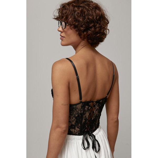 Корсет жіночий мереживний чорний Lurex