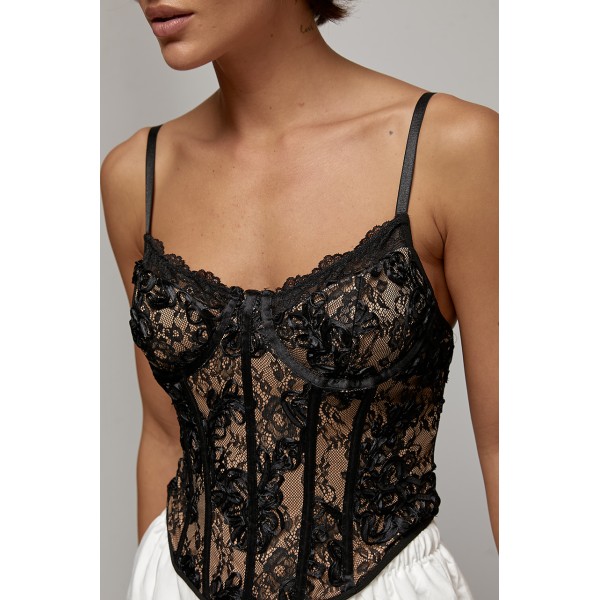 Корсет жіночий мереживний чорний Lurex