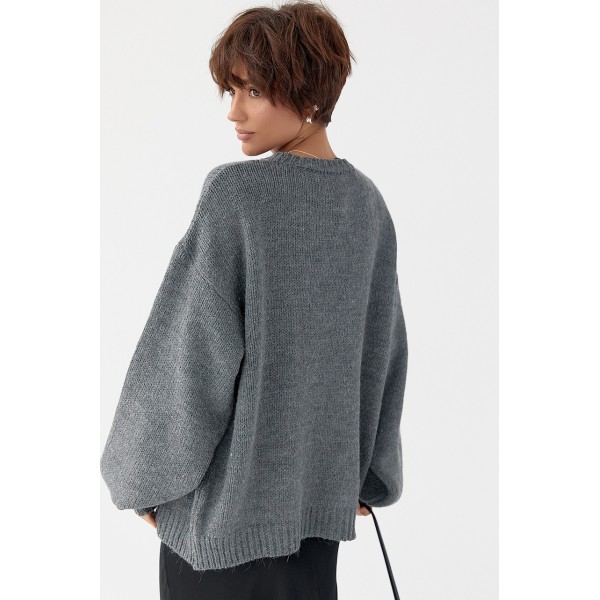 Кофта женская акриловая с рукавами-фонариками серая Lurex