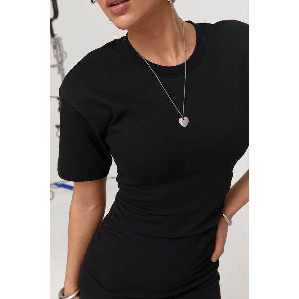 Женское трикотажное платье с подплечниками черное Lurex