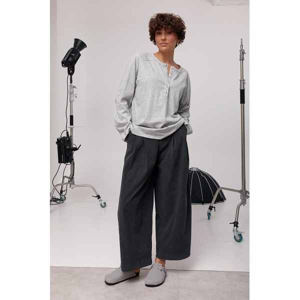 Лонгслив женский свободный серый трикотажный Lurex