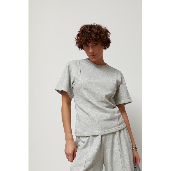 Костюм женский трикотажный с декоративными швами серый Lurex