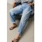 Джинсы женские хлопковые багги с декоративными швами голубые Lurex