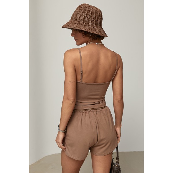 Костюм женский трикотажный с шортами коричневый Lurex