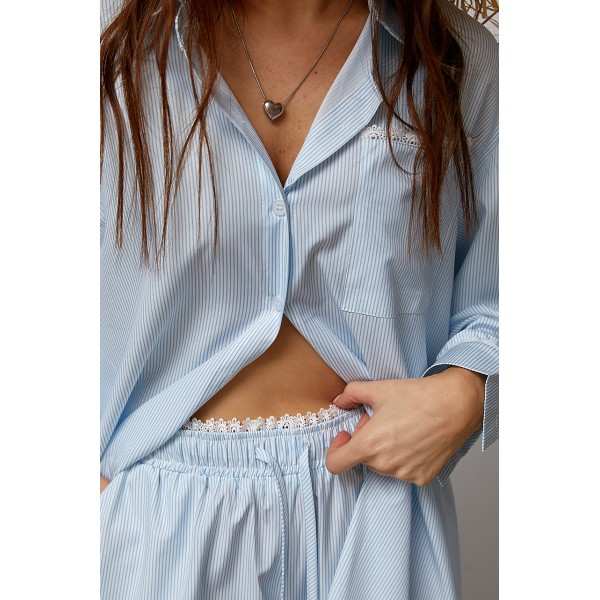 Костюм в полоску женский хлопковый с рубашкой голубой Lurex