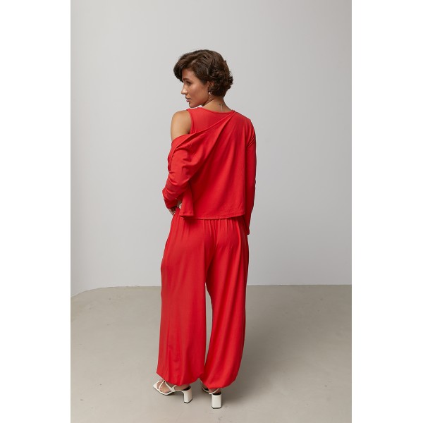 Костюм жіночий трикотажний вільний трійка червоний Lurex