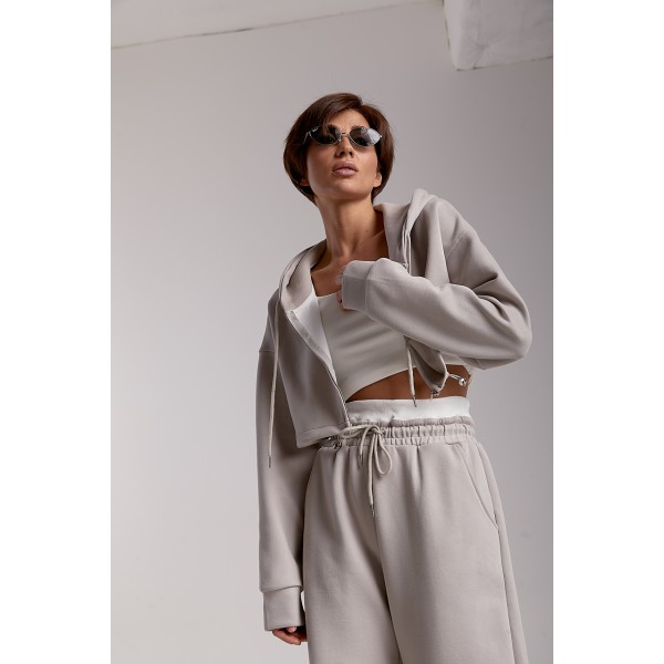 Костюм жіночий бавовняний з коротким худі сірий Lurex