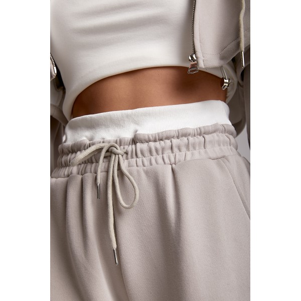 Костюм жіночий бавовняний з коротким худі сірий Lurex