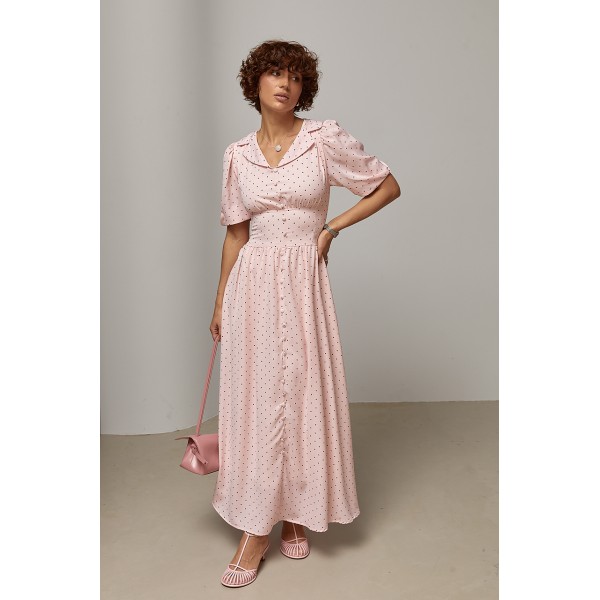 Плаття жіноче довге в горох з завязками Lurex