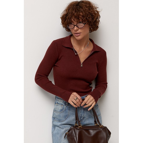 Кофта жіноча трикотажна поло на блискавці бордова Lurex