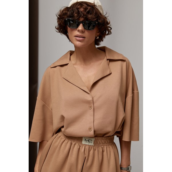Костюм жіночий з сорочкою шортами бавовна коричневий Lurex