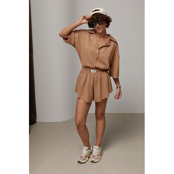 Костюм жіночий з сорочкою шортами бавовна коричневий Lurex