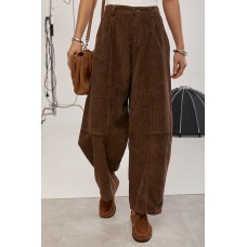 Брюки жіночі вельветові баггі укорочені коричневі