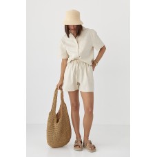 Костюм жіночий лляний з сорочкою та шортами бежевий
