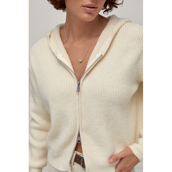 Кардиган вязаний капюшон молочний Lurex