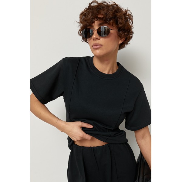 Костюм женский трикотажный с декоративными швами черный Lurex