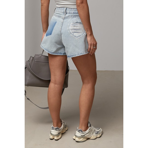 Шорты женские джинсовые с сердцем голубые Lurex