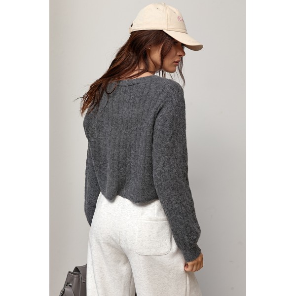 Кардиган женский короткий с косами серый Lurex