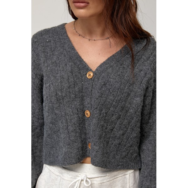 Кардиган женский короткий с косами серый Lurex