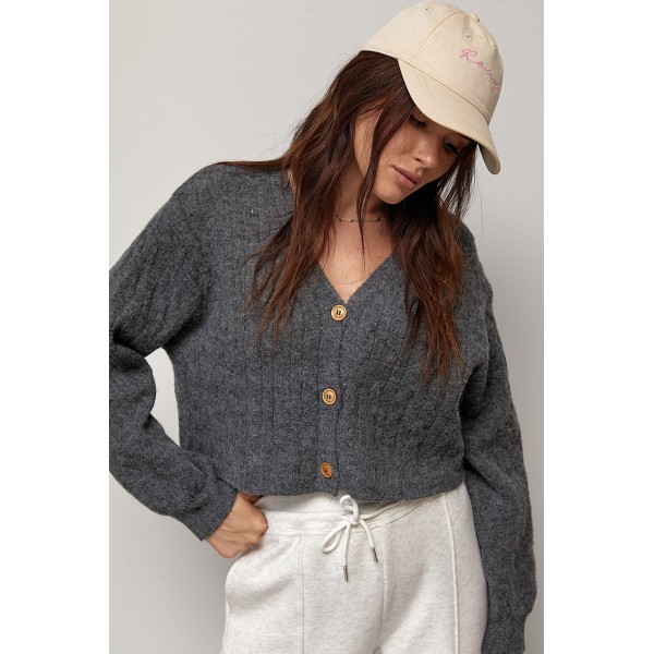 Кардиган женский короткий с косами серый Lurex