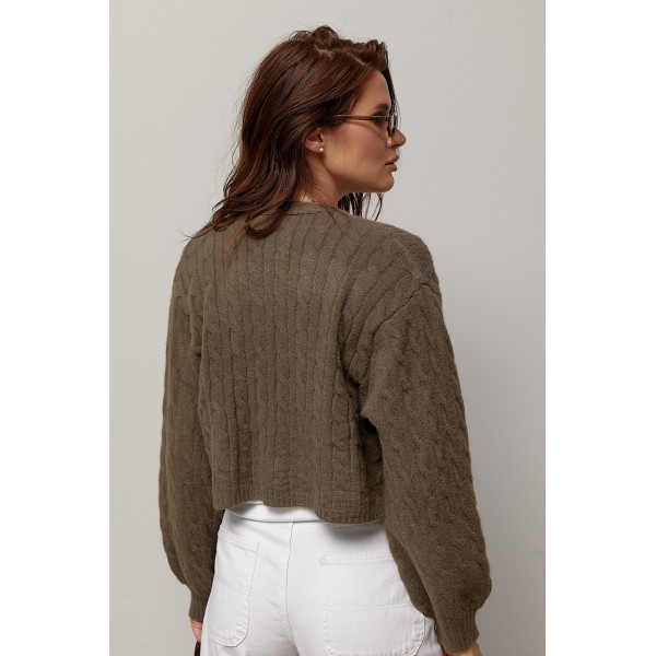 Кардиган жіночий короткий з косами хакі Lurex