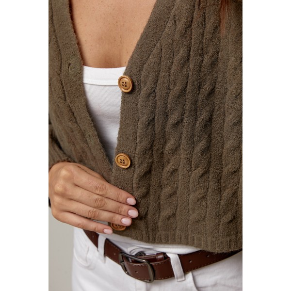 Кардиган жіночий короткий з косами хакі Lurex