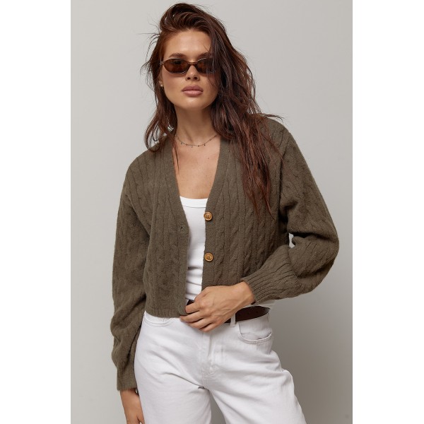 Кардиган жіночий короткий з косами хакі Lurex