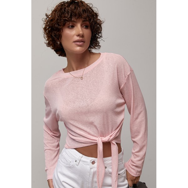Лонгслив женский сетка с завязками розовый Lurex