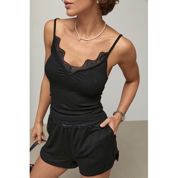 Костюм женский трикотажный с шортами черный Lurex
