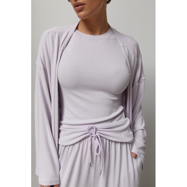 Костюм женский трикотажный тройка с кардиганом лавандовый Lurex